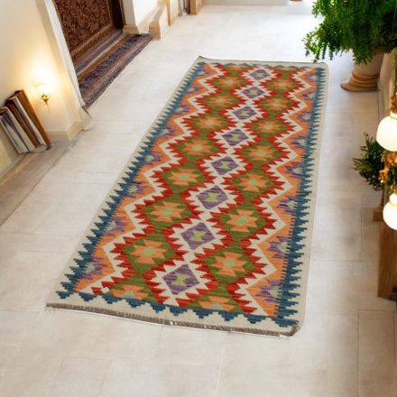 Maimana Kilim runner rug 84x248 hand woven afghan wool Kelim