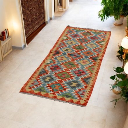 Wool Kilim runner rug Chobi 63x188 hand woven afghan Kelim rug